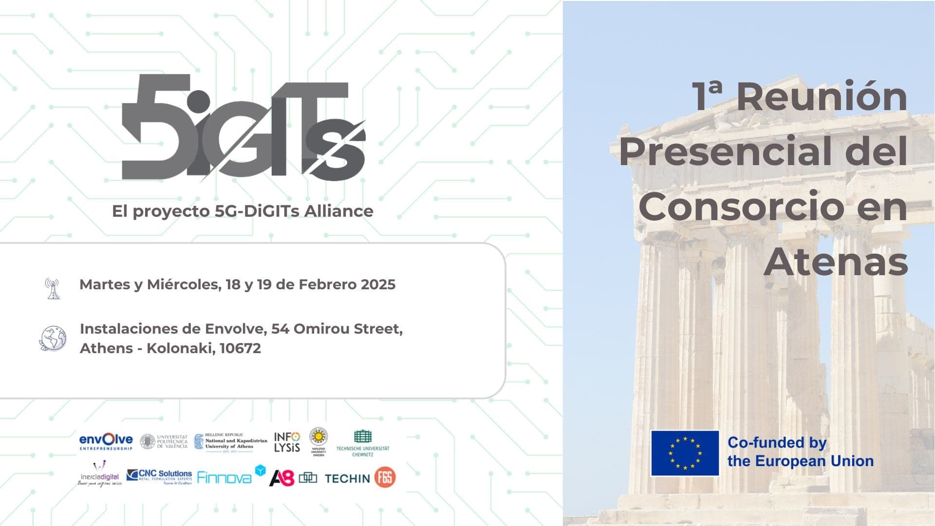 El consorcio de 5G-DiGITs Alliance se reunirá en Atenas los días, martes 18 y  miércoles 19 de febrero de 2025