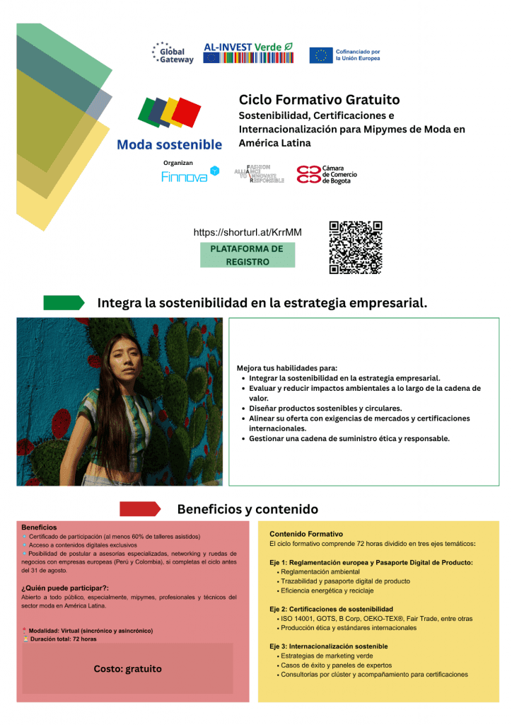 AL-INVEST Verde Moda Sostenible mantiene abierto su ciclo formativo gratuito para impulsar la sostenibilidad en el sector moda de América Latina